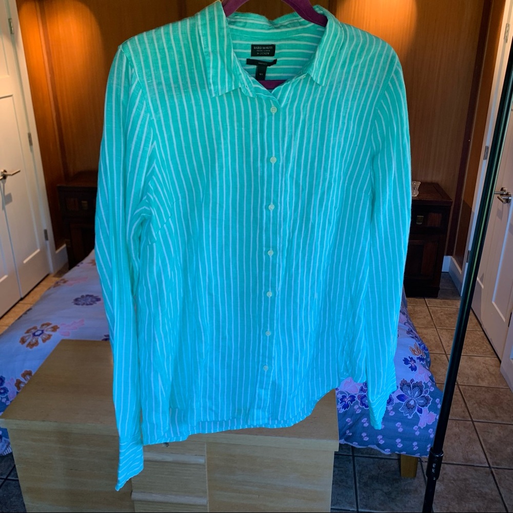 NWT Green + White J Crew linen button down